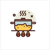 A pot of food on the stove with a flame vector