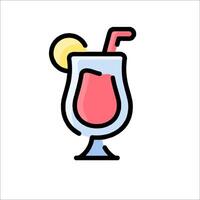 A drink with a straw and a slice of lemon vector