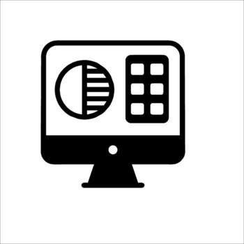 A computer monitor with a pie chart on it vector