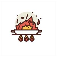 A pan with fire in it and a flame coming out of it vector