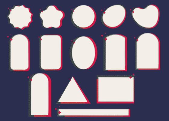 Halftone collage text boxes set. Speech bubbles collection. Various geometry shapes grunge punk dotted stickers.