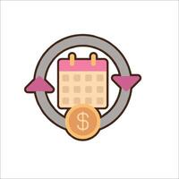 A calendar with a dollar sign and a coin vector