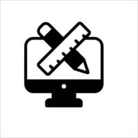 A computer monitor with a pencil and ruler icon vector