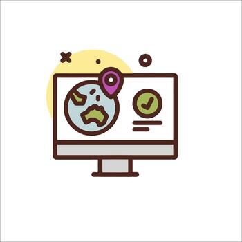 A computer monitor with a globe icon on it vector