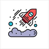 A rocket is flying through the sky with clouds vector