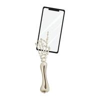 Skeleton hand using a cellphone, creepy Halloween theme, tech and spooky elements combined vector