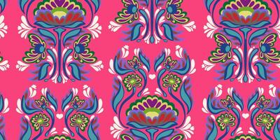 a pink and blue floral pattern with a large flower vector