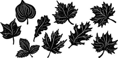 a set of black and white leaves vector
