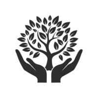 Sustainable Growth Icon Hands Holding Tree Minimalist Art vector