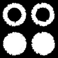 Set of four grunge-style circular frames. Adds raw, distressed, edgy visual interest. Rough, textured white edges. For graphic design projects, digital art and web design, social media posts. vector
