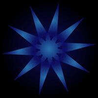 Stylized abstract star or snowflake design. Multi-pointed, spiky shape. Blue with gradient effect. Dynamic and textured appearance. Set against a dark background. Celestial and winter symbolism. vector