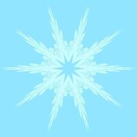 Symmetrical six-pointed snowflake or star. Delicate, lacy patterns radiate outward. Light blue snowflake on soft blue background. Calming effect. Elegant and intricate design. Winter-themed season. vector