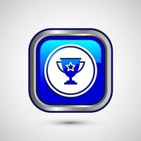 Award icon design illustration, Winning icon, Champion symbol, Blue color square button design vector