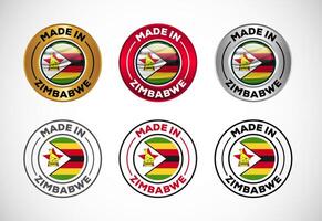 Made in Zimbabwe label icon with flag. Icon set for business, badge, seal, sticker, logo, and symbol vector