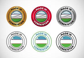 Made in Uzbekistan label icon with flag. Icon set for business, badge, seal, sticker, logo, and symbol vector