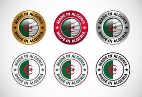 Made in Algeria label icon with flag. Icon set for business, badge, seal, sticker, logo, and symbol vector