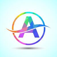 English Alphabet A with swoosh or ocean wave logo design. Graphic alphabet symbol for corporate business identity vector