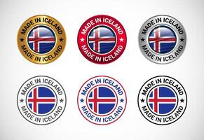 Made in Iceland label icon with flag. Icon set for business, badge, seal, sticker, logo, and symbol vector