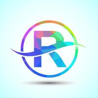 English alphabet R with swoosh or ocean wave logo design. Graphic alphabet symbol for corporate business identity vector