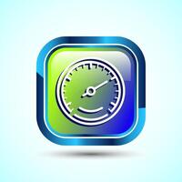 Speedometer Icon design illustration, Speed indicator sign symbol, Glossy square button design vector