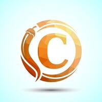 English Alphabet C With Red Chilli Logo Design. Low Poly Graphic Alphabet Symbol For Corporate Business vector