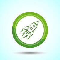 Rocket icon design illustration, Business start up symbol, Rocket launching sign, Green Color Button Design vector