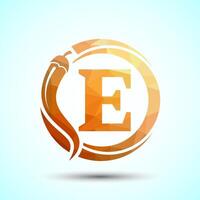 English Alphabet E With Red Chilli Logo Design. Low Poly Graphic Alphabet Symbol For Corporate Business vector