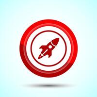 Rocket icon design illustration, Business start up symbol, Rocket launching sign, Red Color Button Design vector