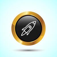 Rocket icon design illustration, Business start up symbol, Rocket launching sign, Gold Color Round Button Design vector