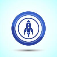 Rocket icon design illustration, Business start up symbol, Rocket launching sign, Blue Color Button Design vector