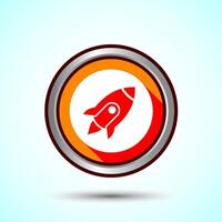 Rocket icon design illustration, Business start up symbol, Rocket launching sign, Orange Shadow Button Design vector