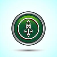 Rocket icon design illustration, Business start up symbol, Rocket launching sign, Green Color Round Button Design vector