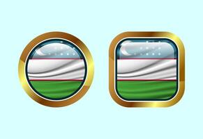 Glossy flag button of Uzbekistan, High quality web button design vector