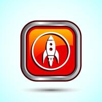 Rocket icon design illustration, Business start up symbol, Rocket launching sign, Orange Color Square Button Design vector
