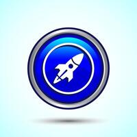 Rocket icon design illustration, Business start up symbol, Rocket launching sign, Blue Color Round Button Design vector