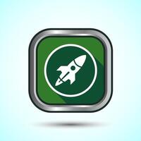 Rocket icon design illustration, Business start up symbol, Rocket launching sign, Green Shadow Button Design vector