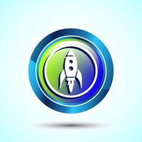 Rocket icon design illustration, Business start up symbol, Rocket launching sign, Glossy Round Button Design vector