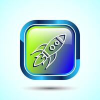 Rocket icon design illustration, Business start up symbol, Rocket launching sign, Glossy Square Button Design vector