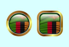 Glossy flag button of Zambia, High quality web button design vector