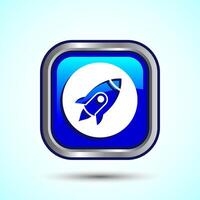 Rocket icon design illustration, Business start up symbol, Rocket launching sign, Blue Color Square Button Design vector