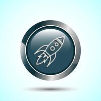 Rocket icon design illustration, Business start up symbol, Rocket launching sign, Gray Color Round Button Design vector