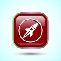 Rocket icon design illustration, Business start up symbol, Rocket launching sign, Red Color Square Button Design vector