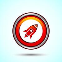 Rocket icon design illustration, Business start up symbol, Rocket launching sign, Orange Color Round Button Design vector