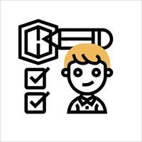 A boy is holding a pencil and a check mark vector