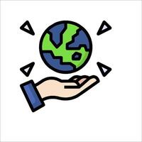 A hand holding a globe with arrows coming out of it vector