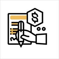 A hand writing a check and a pen on a paper vector