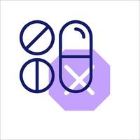A pill and a pill with a cross over it vector