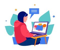 Female Creative Designer Working on Design Projects Using Laptop vector