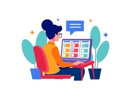Project Manager illustration, Task and Deadline Monitoring on Laptop vector