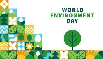 Eco-Friendly Web Template for World Environment Day with Modern Geometric Nature Mosaic vector